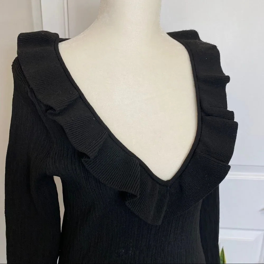 NWT Current Air Ribbed Ruffle V-Neck Sweater - Picture 3 of 12